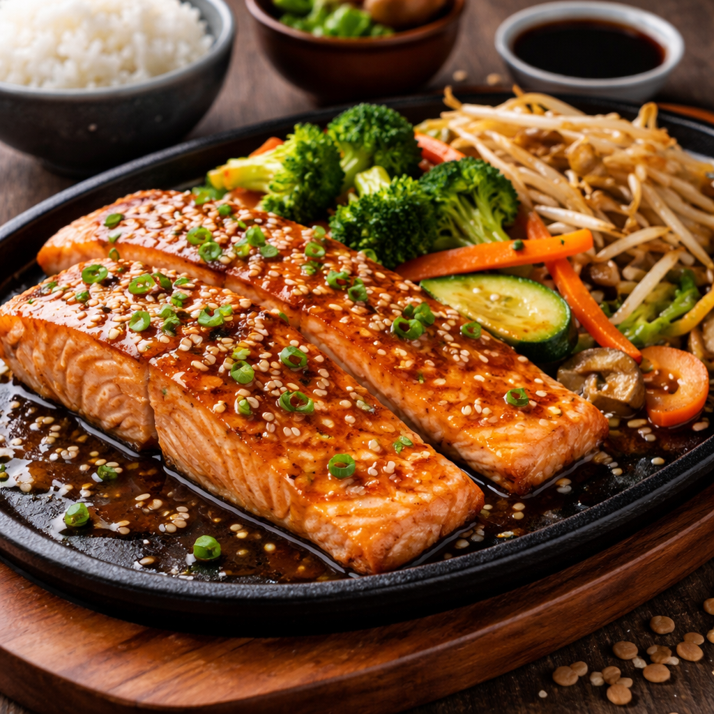 Salmon Teppanyaki Eat and Eat – salmon panggang dengan saus khas teppanyaki
